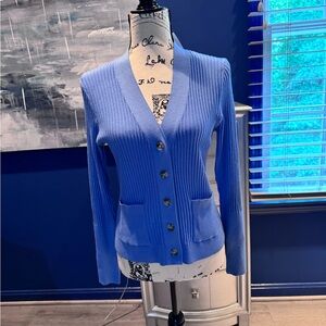 LOFT Sky Blue Ribbed Cardigan